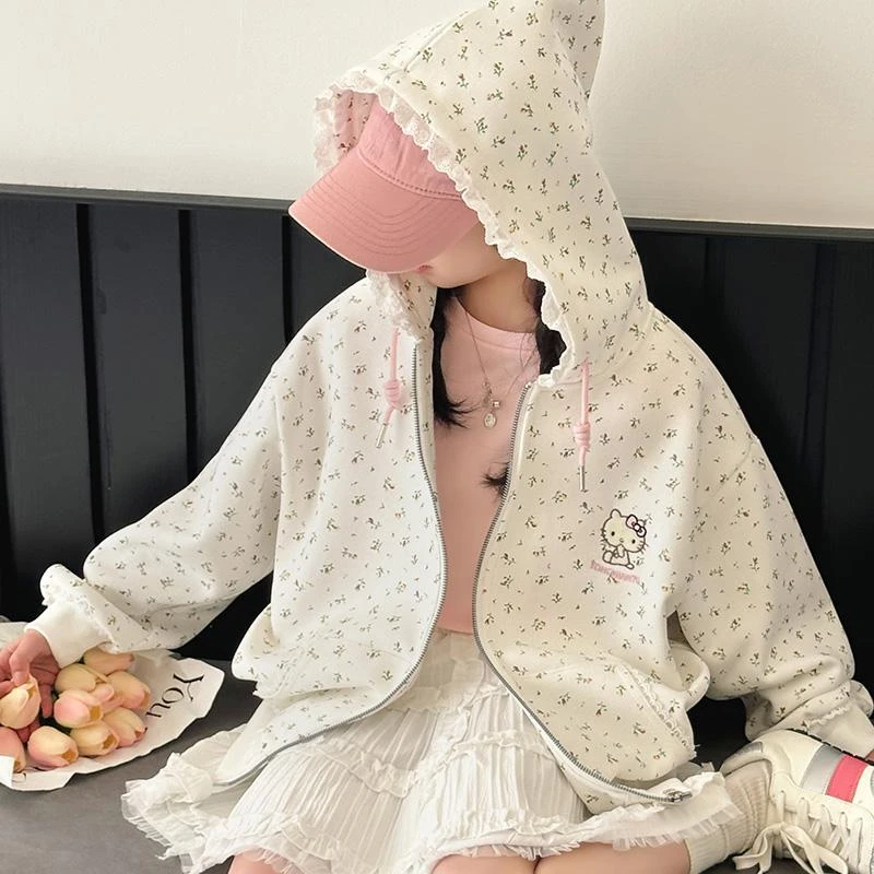 女童春装外套2025新款韩系小碎花女孩春秋运动卫衣超好看洋气开衫