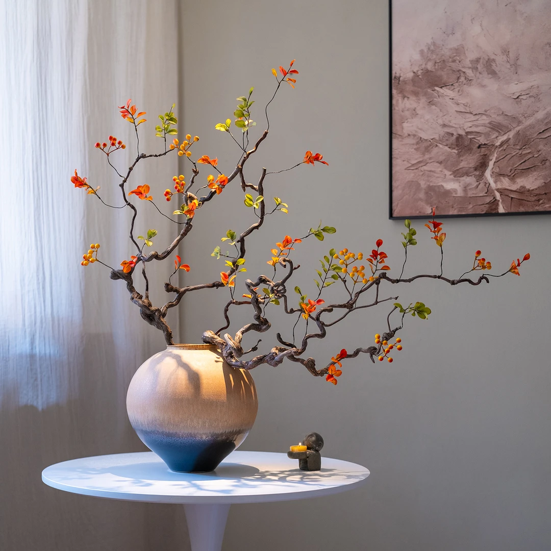 海虹景品侘寂风山归来酸龙枣树枝仿真假花高级感逼真玄关中式摆件