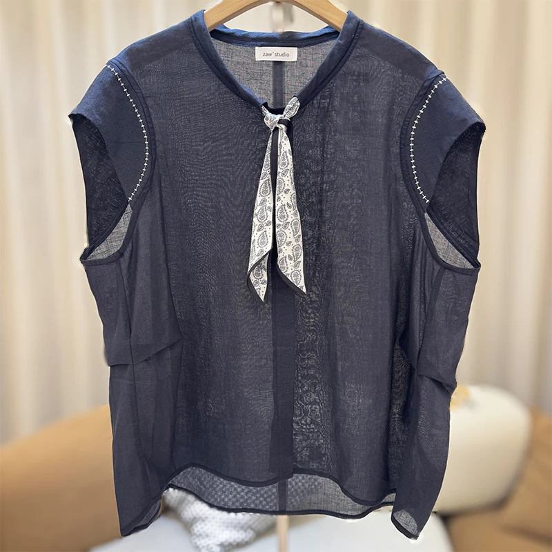 zaw大码女装领结衬衫女2025新款爆款洋气宽松显瘦胖mm上衣/25313