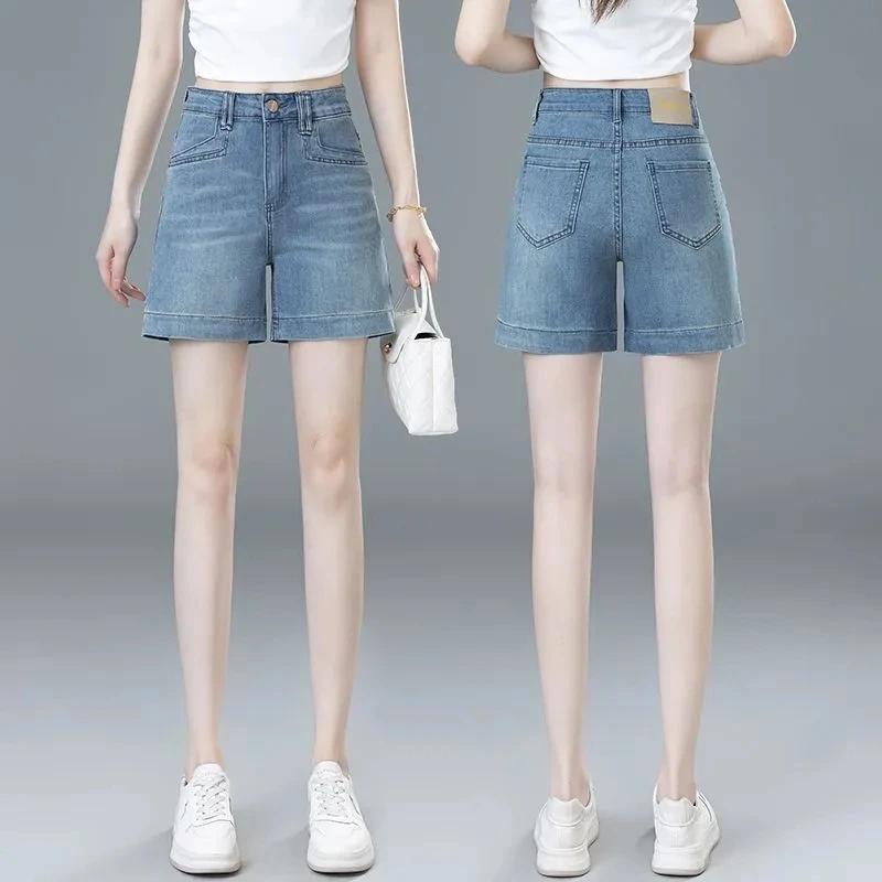 牛仔短裤女2025年夏季新款薄款宽松高腰a字显瘦直筒中裤四分热裤