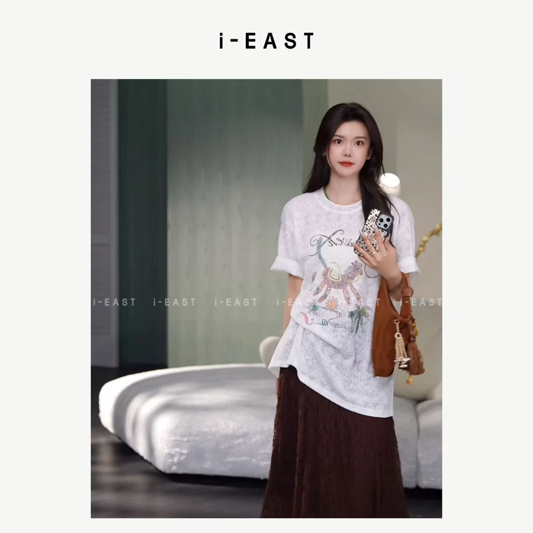 i-EAST 彩虹小马~极简彩色设计感短袖T恤上衣-5X  SY8937