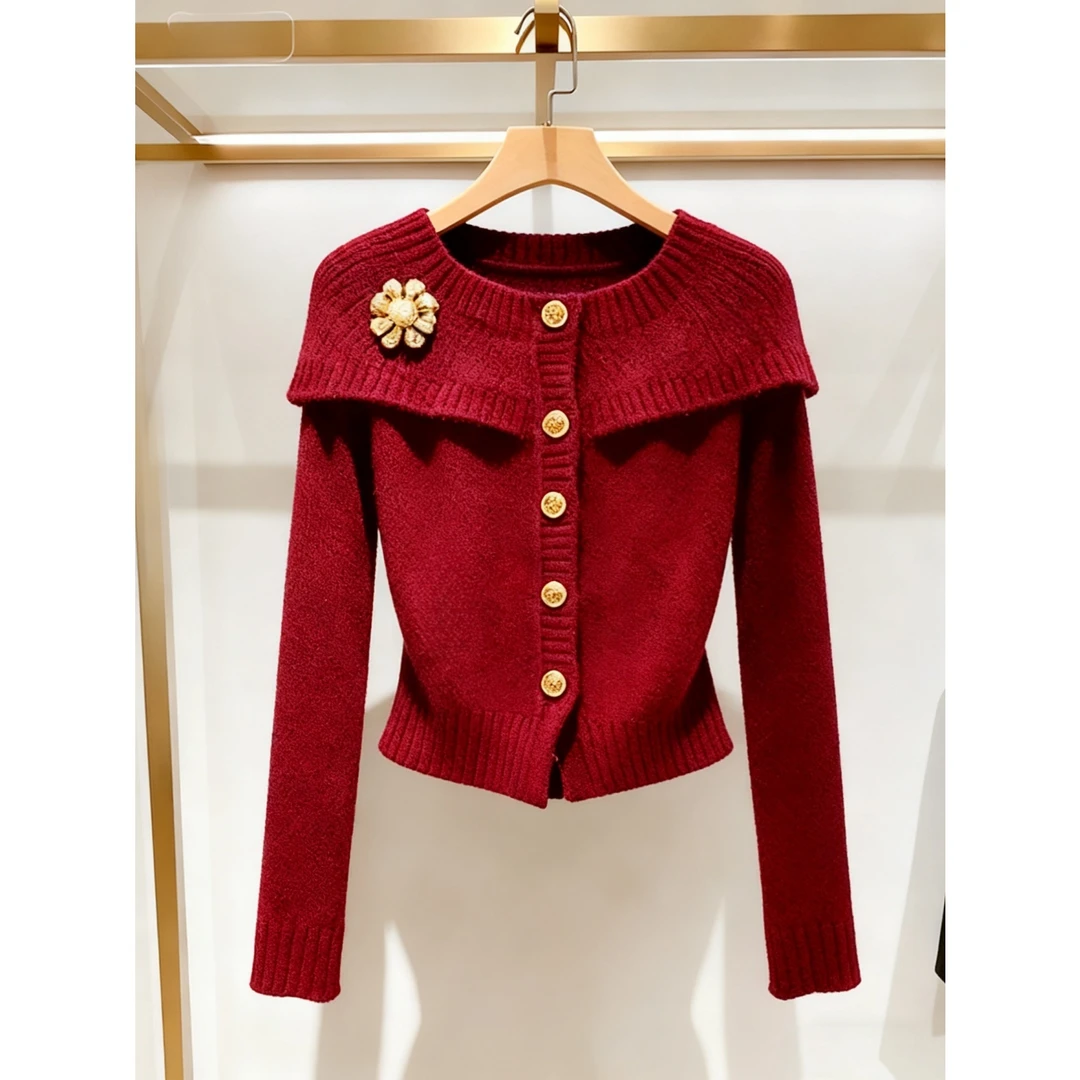 红色斗篷针织上衣女秋冬季高端巨好看独特漂亮气质小香风毛衣外套