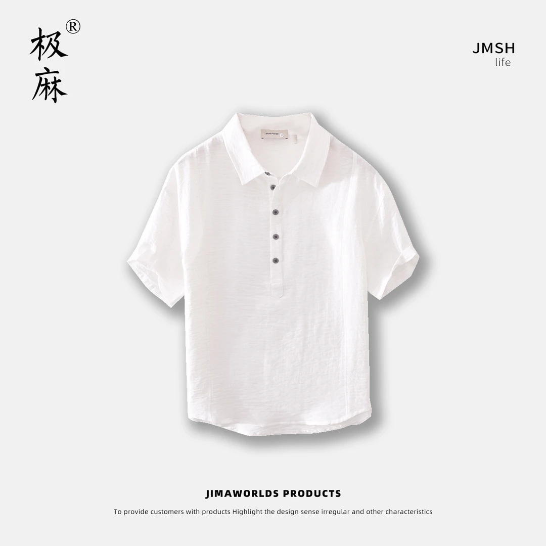 夏季半袖薄款衬衫潮流透气亚麻短袖polo纯色Polo衫