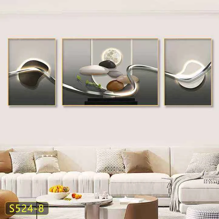 客厅沙发挂画高级感轻奢简约装饰画背景墙三联画晶瓷平面圆角挂画