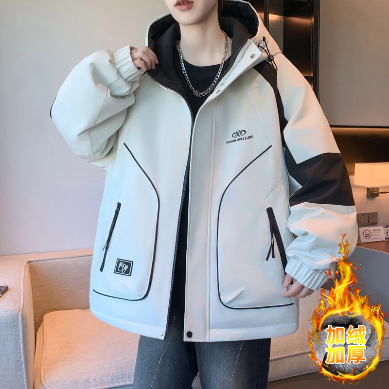 青少年加绒加厚夹克男秋冬季男款休闲爆款棉衣外套潮流冬装上衣服