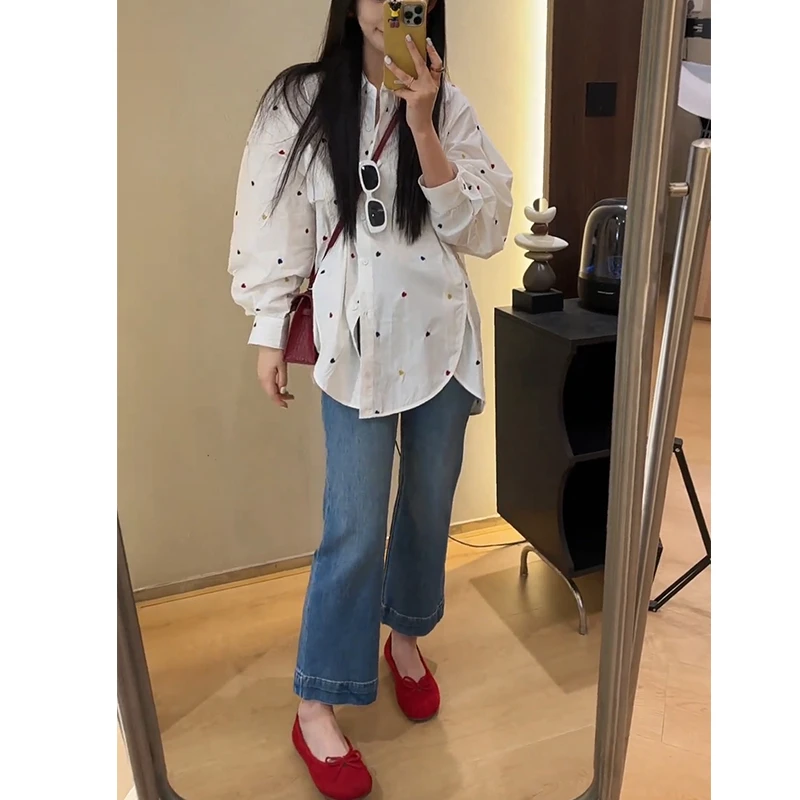 宽松慵懒风设计感小众洋气独特别致上衣高级感白色刺绣衬衫女