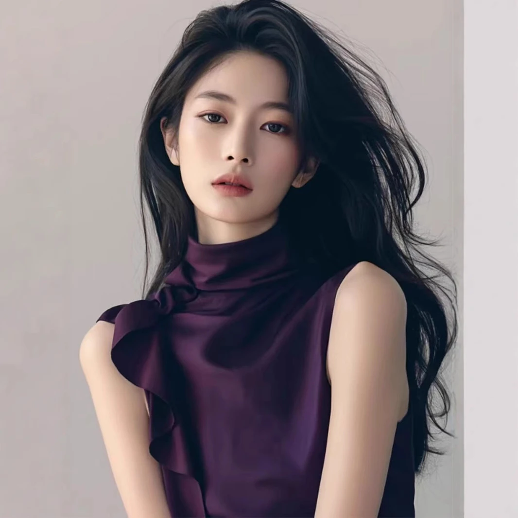 法式独特设计绝美上衣今年流行漂亮洋气高端别致紫色无袖衬衫女夏