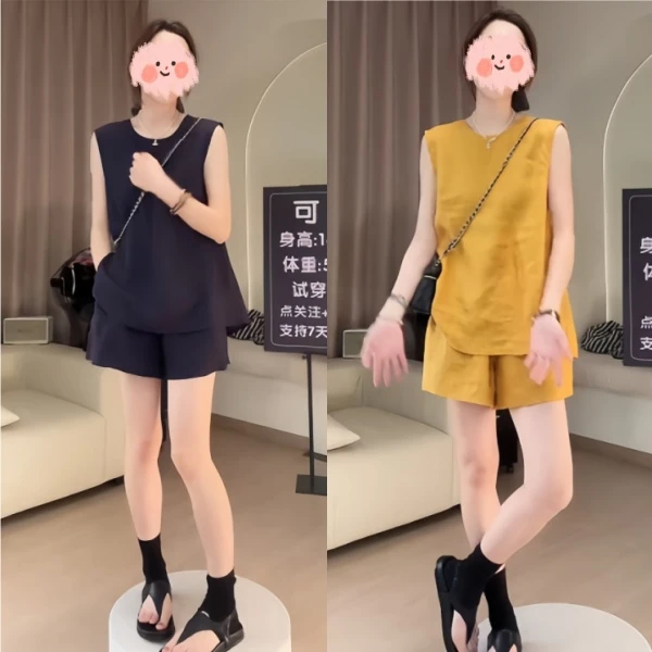 洋气衣服女夏季新款韩系休闲百搭显瘦舒适时尚设计感两件套