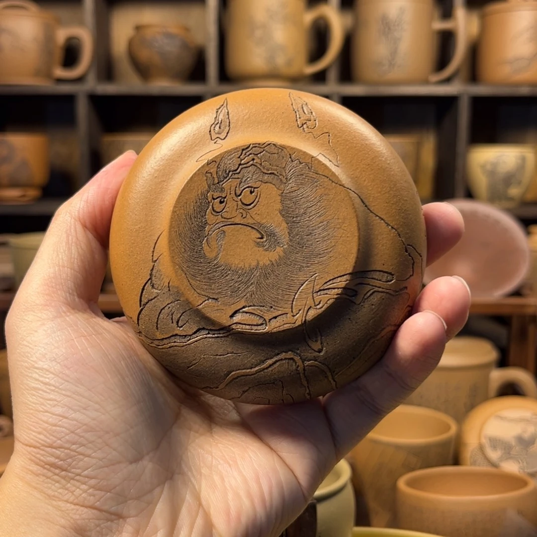 紫砂杯子c****g无锦盒随单价钟馗刻绘紫砂主人杯