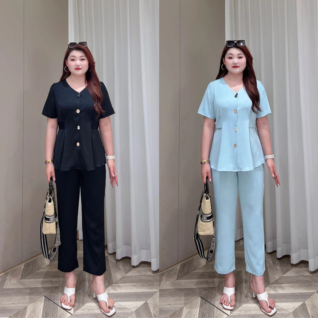 【上新套装】PMM82021+82056夏季新款韩版洋气收腰减龄显瘦大码套装