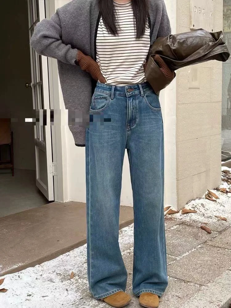 986牛仔裤女冬新款直筒裤时尚显瘦高腰直筒裤