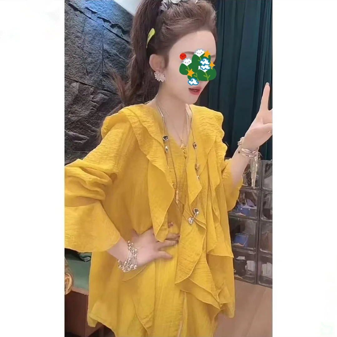 不规则夏季飞飞喇叭袖百搭宽松休闲防晒衬衣时尚设计款上衣薄款