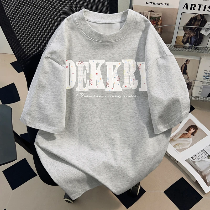 jtrt美式复古小众字母设计夏季纯棉短袖t恤男女宽松圆领百搭上衣