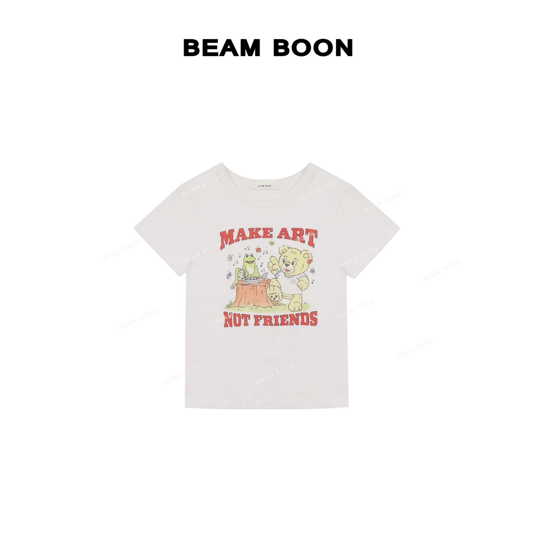 Beam Boon【派对小熊T】Amb*sh奶芙棉润肤软糯透气卡通可爱印花短袖