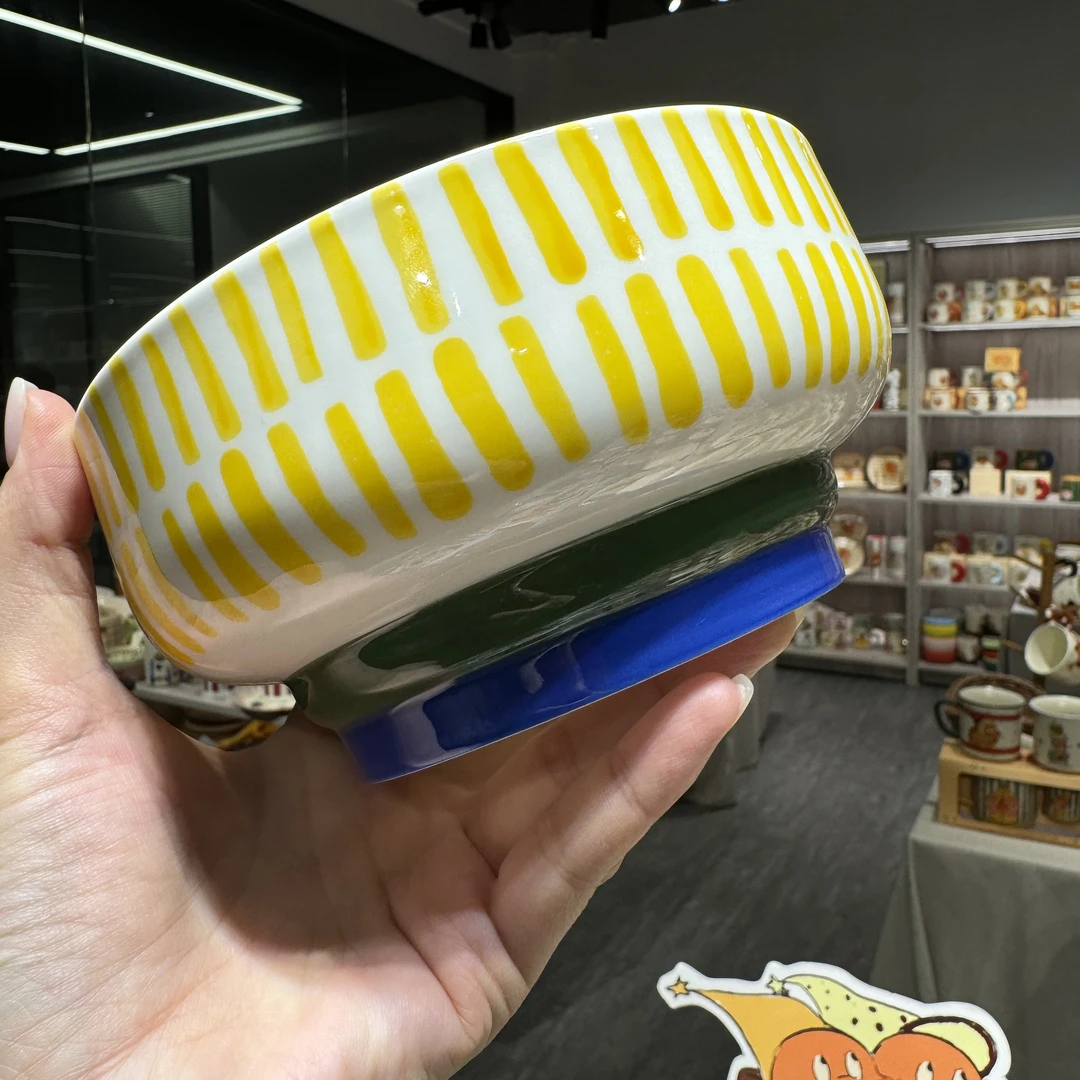 6"手彩缩脚碗（黄竖纹）