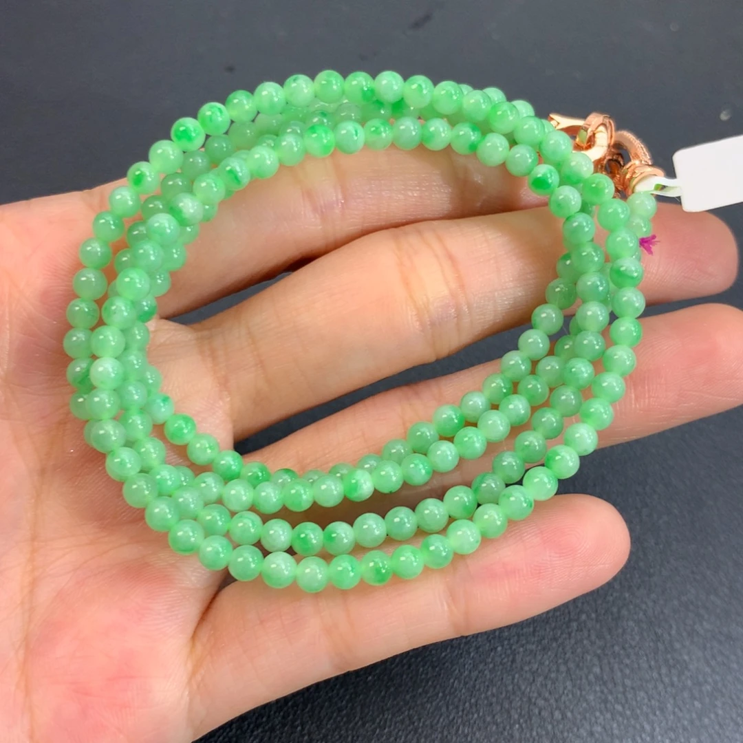 翡翠未镶嵌手串卡3.6细润果绿小米项链