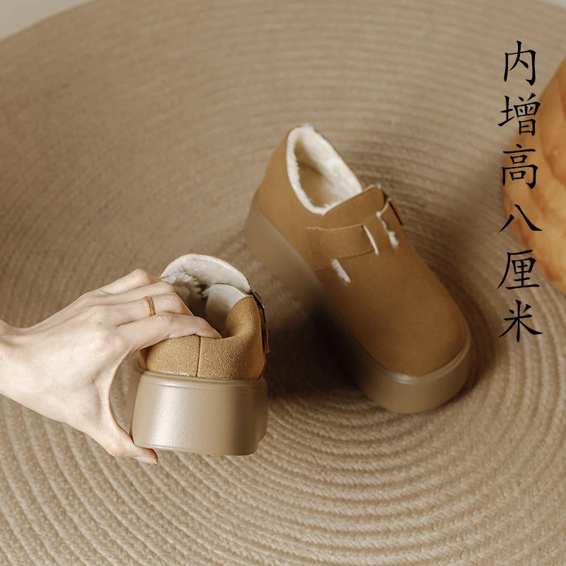 内增高勃肯鞋女2025年秋冬新款厚底松糕加棉懒人一脚蹬乐福单鞋