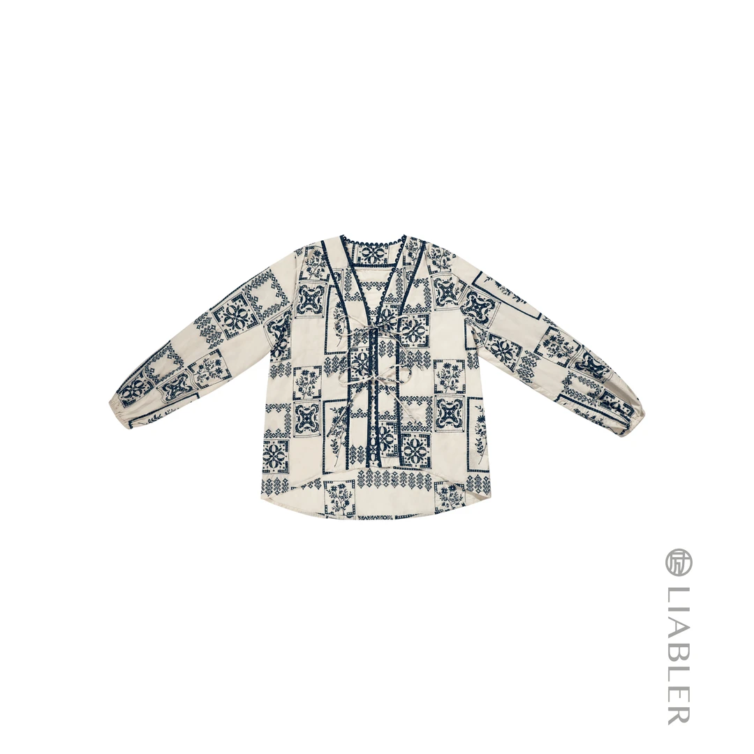 X25春夏V领开衫三重绣长袖上衣 LSS25228J