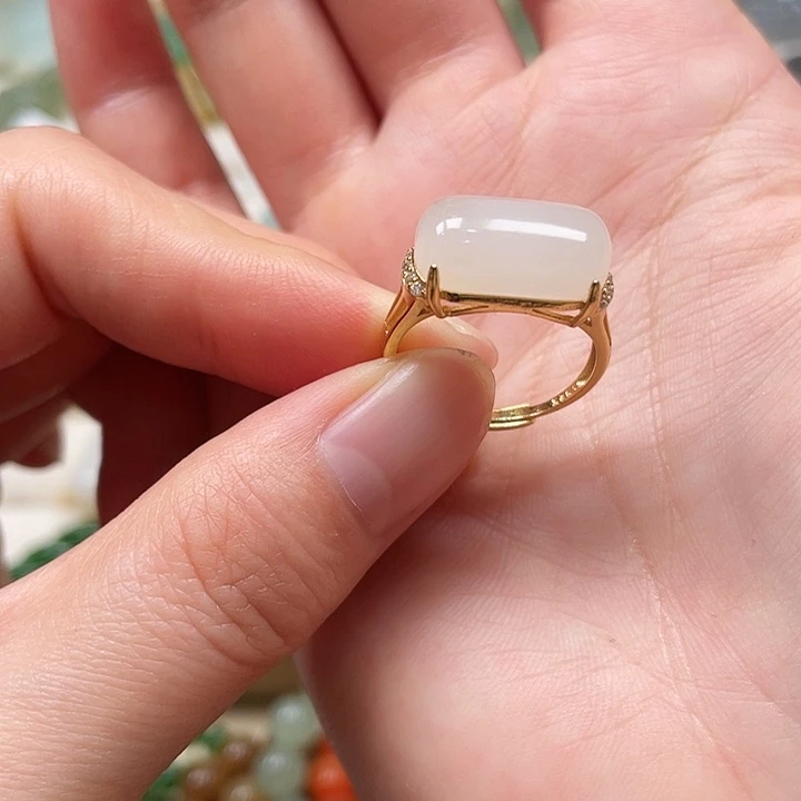 和田玉戒指银S925镶嵌