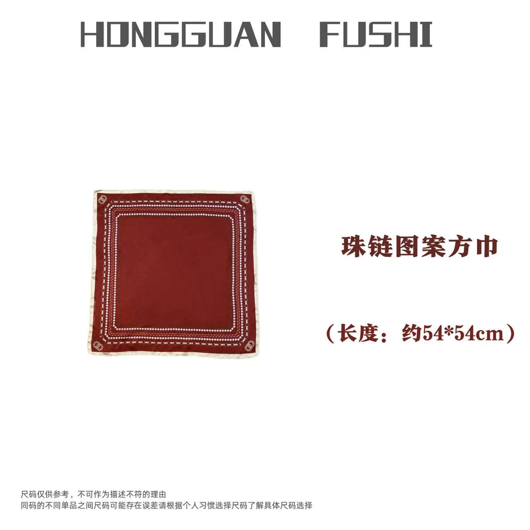 H·G【红色方巾】3668  新款时尚百搭珠链图案方巾丝巾