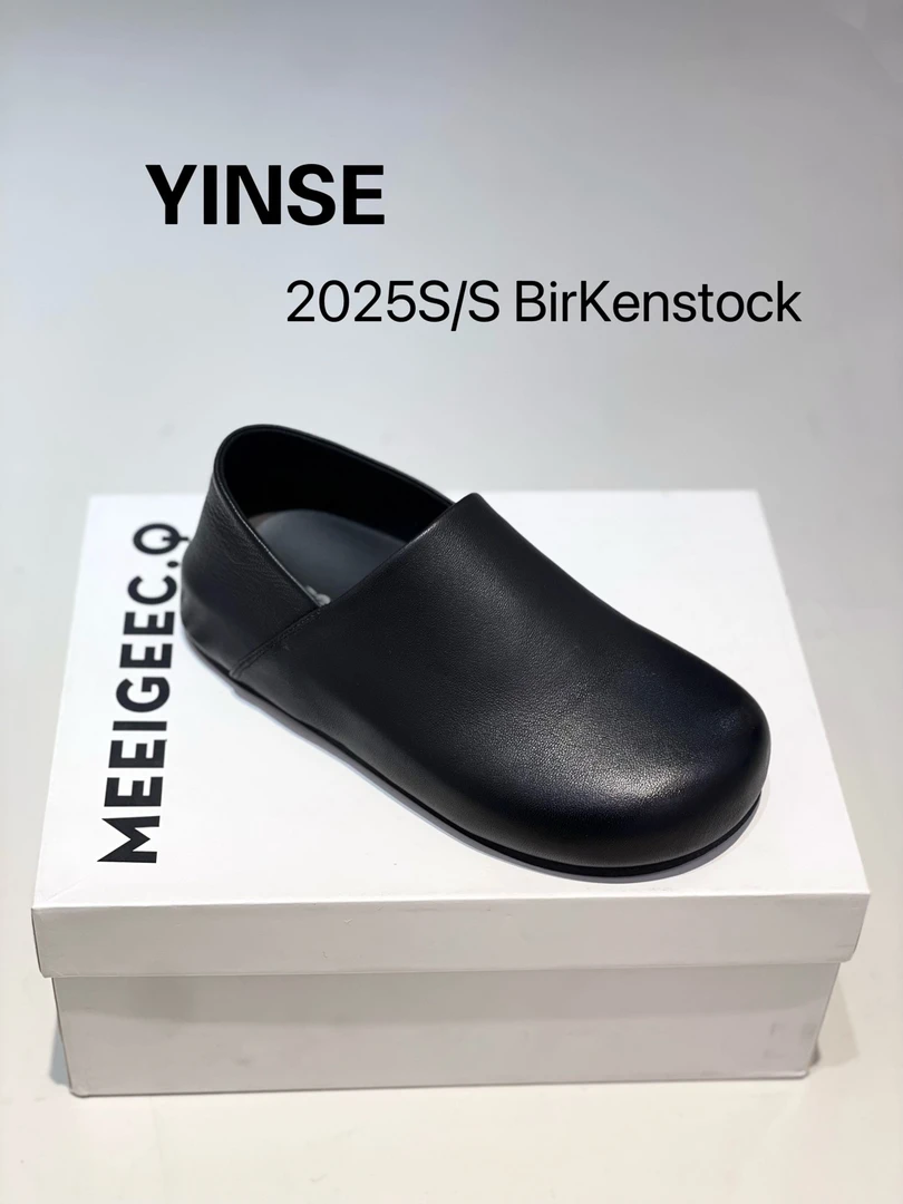 2025年新款真皮羊皮黑色经典勃肯鞋百搭时尚舒适一脚蹬奶奶鞋