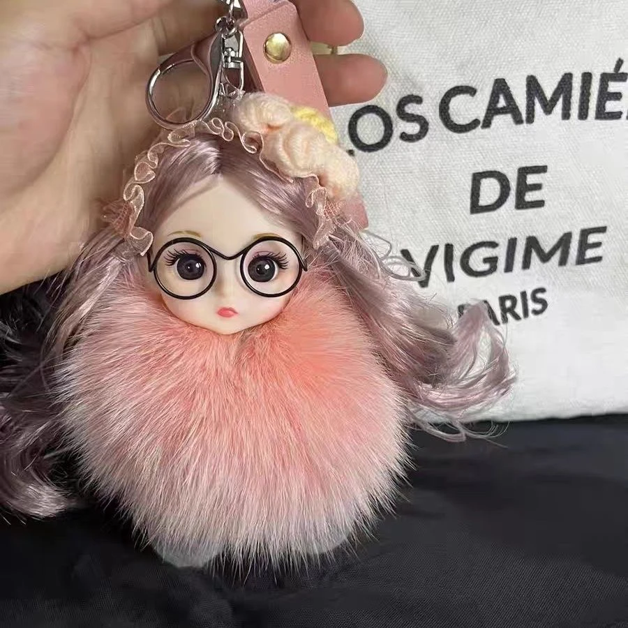 可爱真狐狸毛球钥匙扣挂件网红毛绒包包汽车挂饰