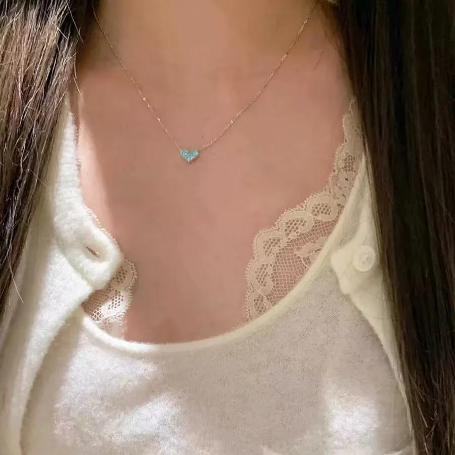 钛钢锆石项链 蓝钻爱心锁骨链女轻奢时尚高级感小众精致饰品