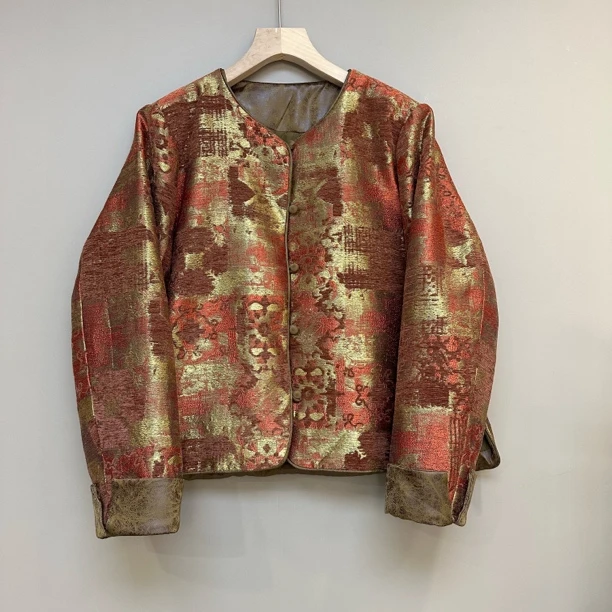 新中式 加棉厚短外套  提花盘扣设计5522