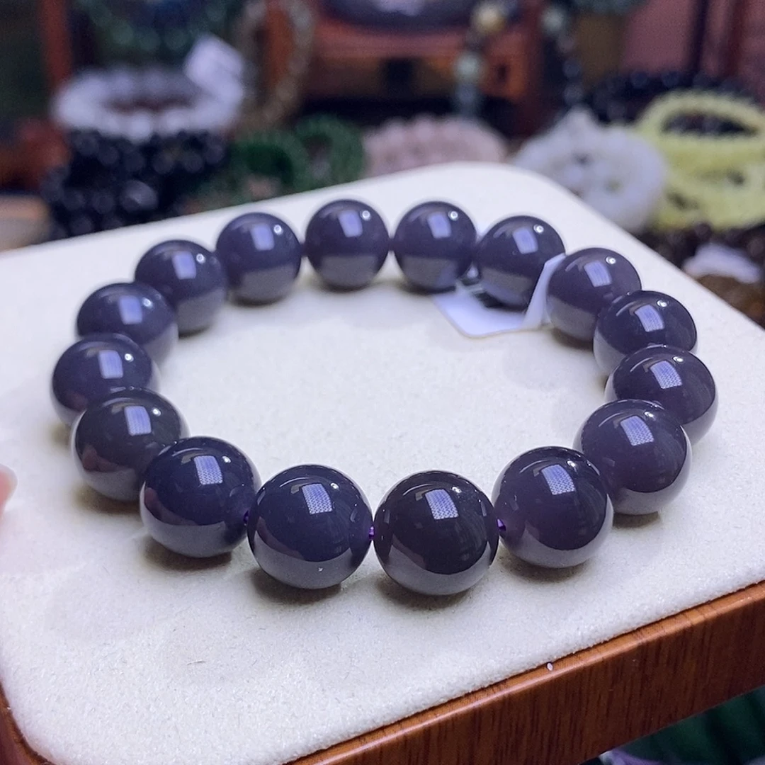 和田玉未镶嵌颈饰浓色老矿料烟紫手串12m