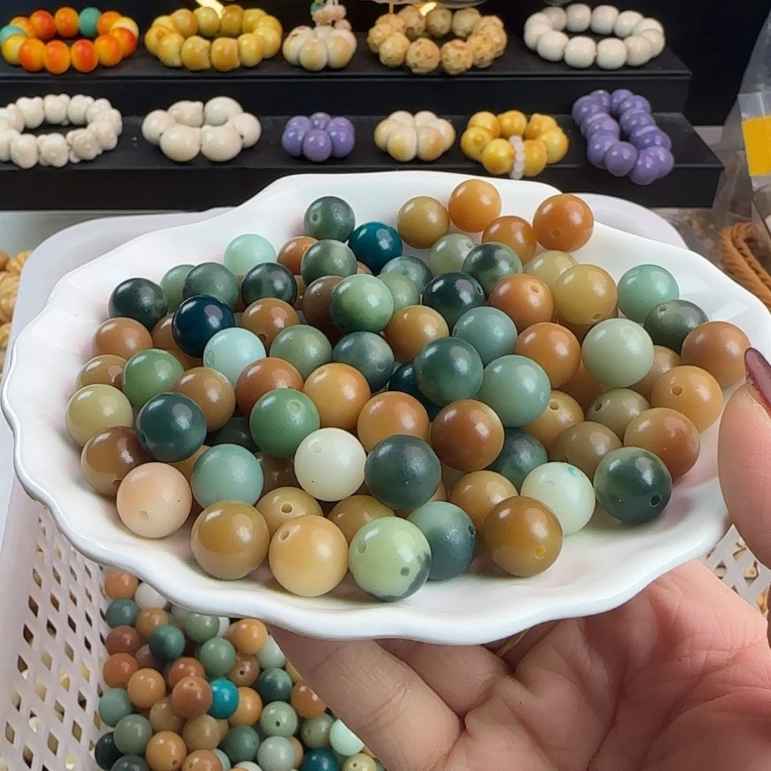 手串菩提根/象牙果卡12孔雀蓝宝圆500颗