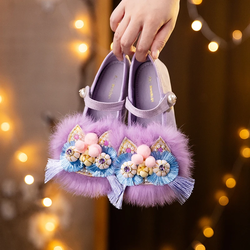 儿童紫色纯手工虎头鞋百搭卡通动漫透气宝宝鞋民族风复古汉服鞋