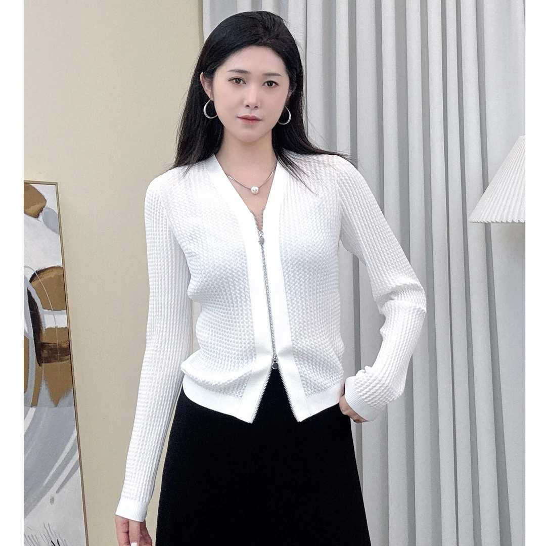 AMASS/阿玛施早春新款外套极简风气质百搭针织衫拉链开衫548026