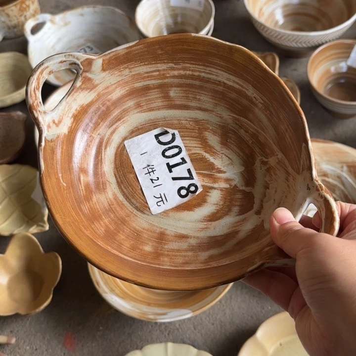 陶瓷178粗陶双耳碗1个装