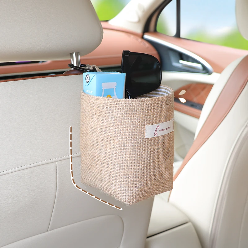 汽车棉麻收纳袋车载座椅后收纳整理盒出风口大容量储物袋盒通用女