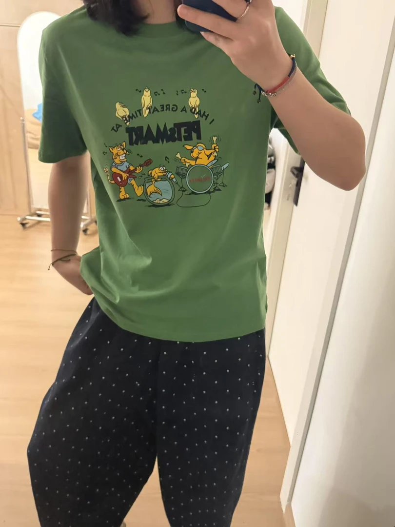 Sevbasks 七七家韩版 绿野仙踪卡通乐队涂鸦字母休闲圆领半袖