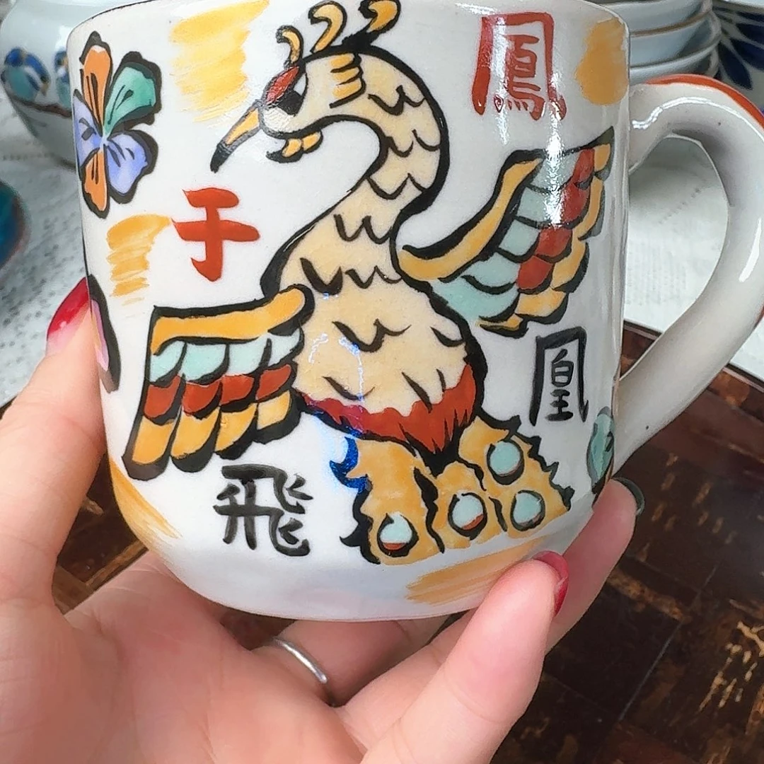 瓷片1只手绘描金马克杯凤凰