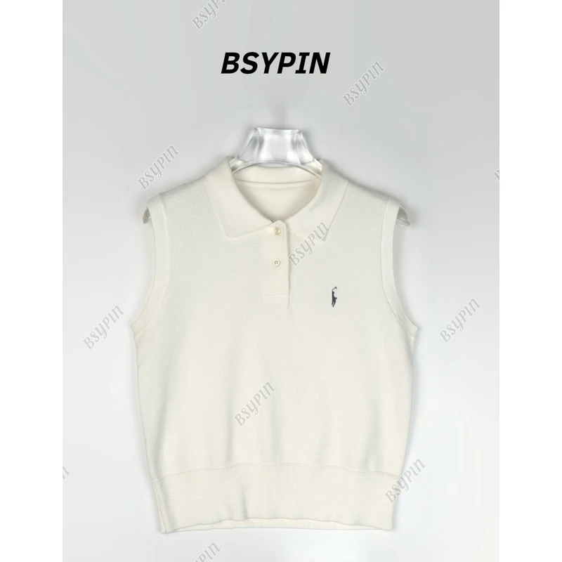 【女款】夏日老钱风POLO领背心马甲（刺绣）通勤百搭25018