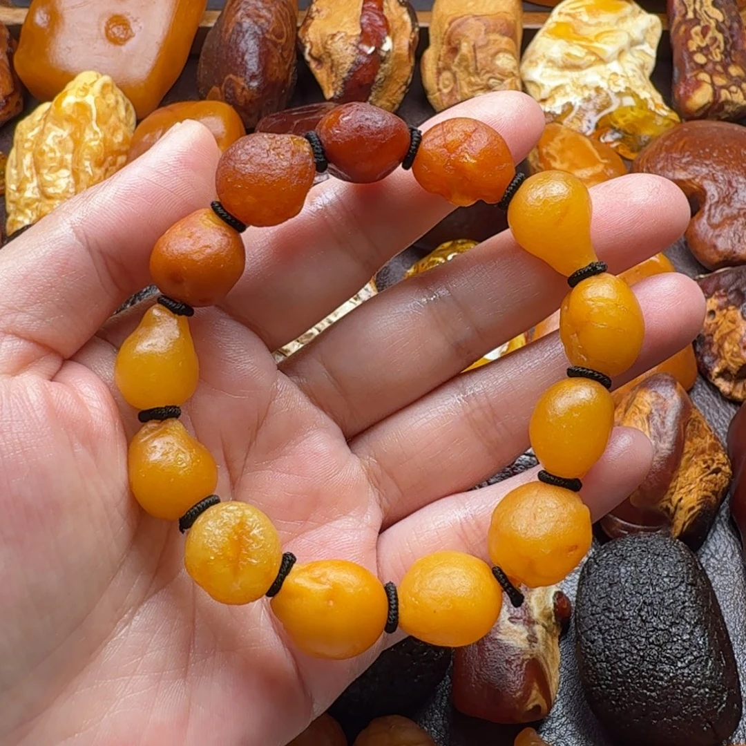 定制琥珀未镶嵌海漂原石手串