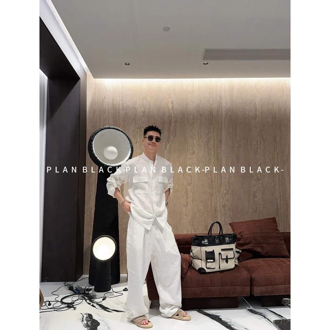 RICH陈发财【亨利领双口袋亚麻】钱风！一眼新贵感透气亚麻衬衫6909