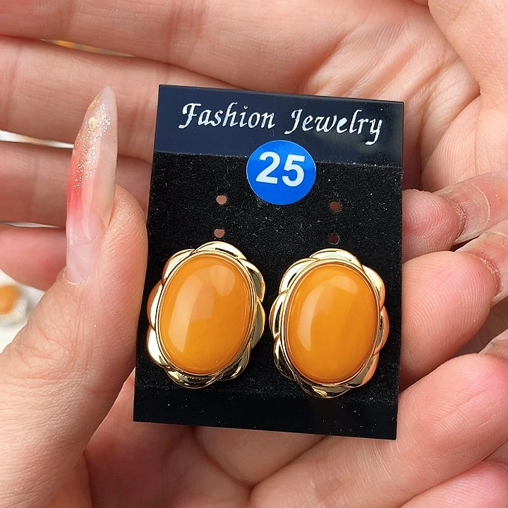 蜜蜡耳饰银S925镶嵌耳饰