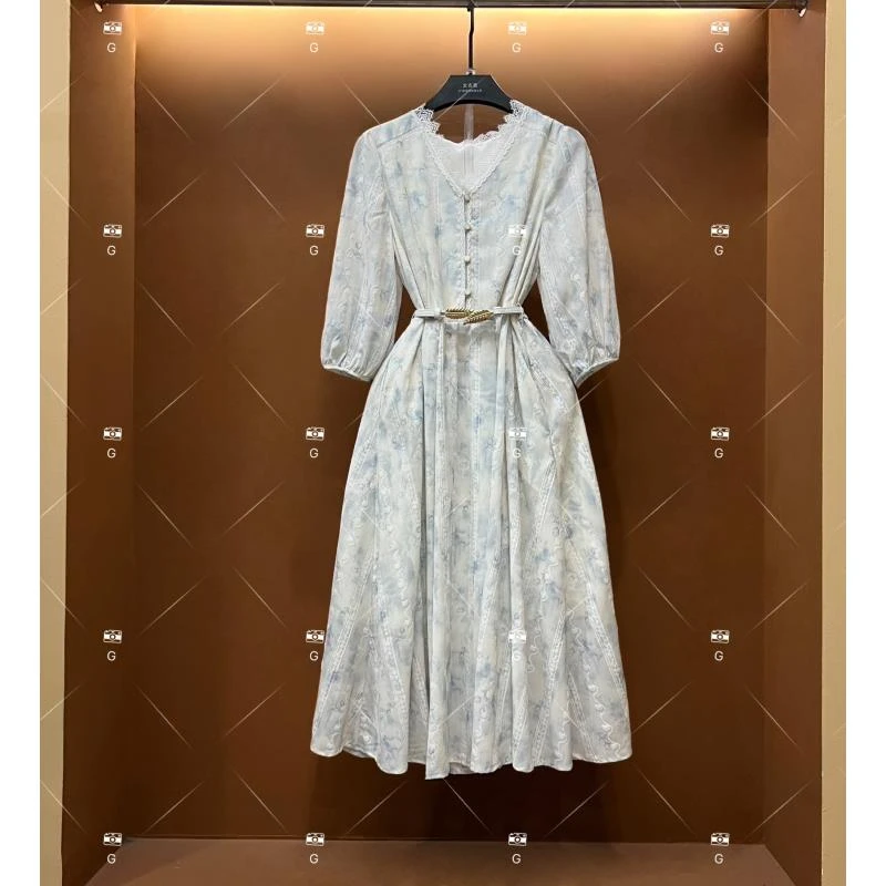 春夏丨设计师轻奢法式印花女士连衣裙 GS-55186