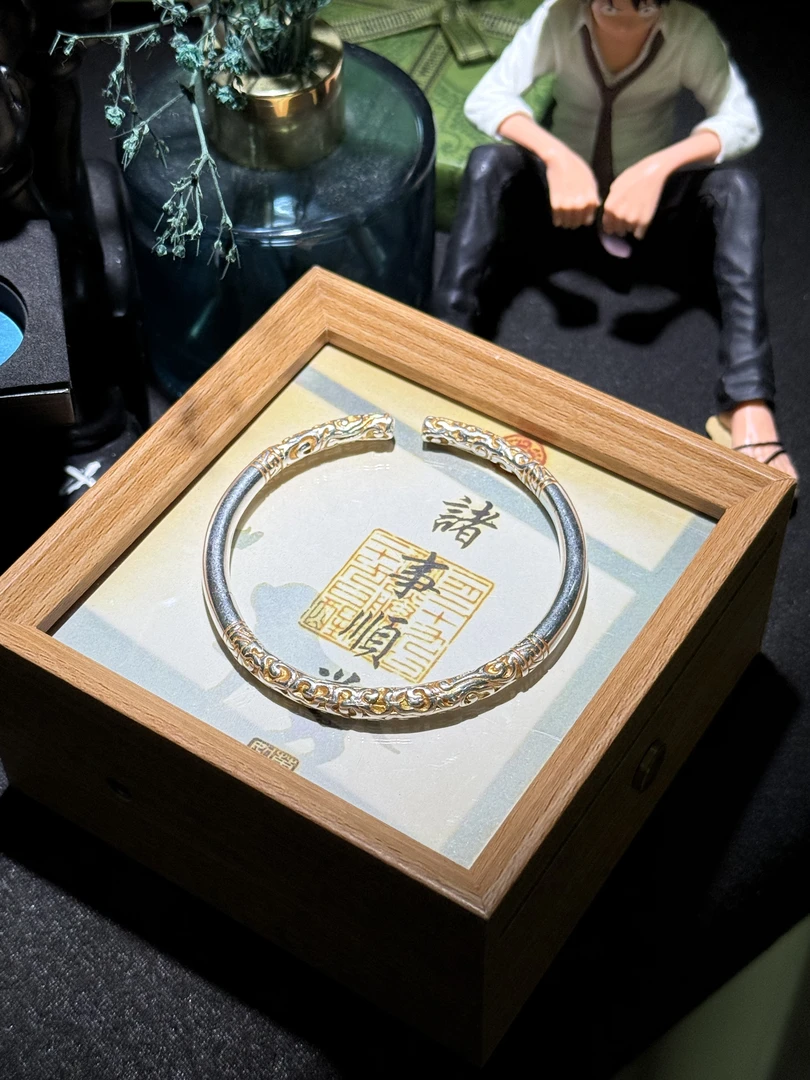 足银手镯 (49号）37g描金金箍棒手镯