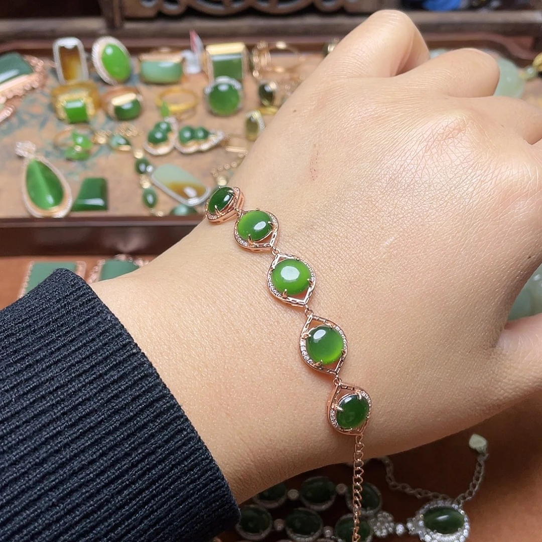 和田玉（碧玉）银S925镶嵌吊坠(不含链)手链