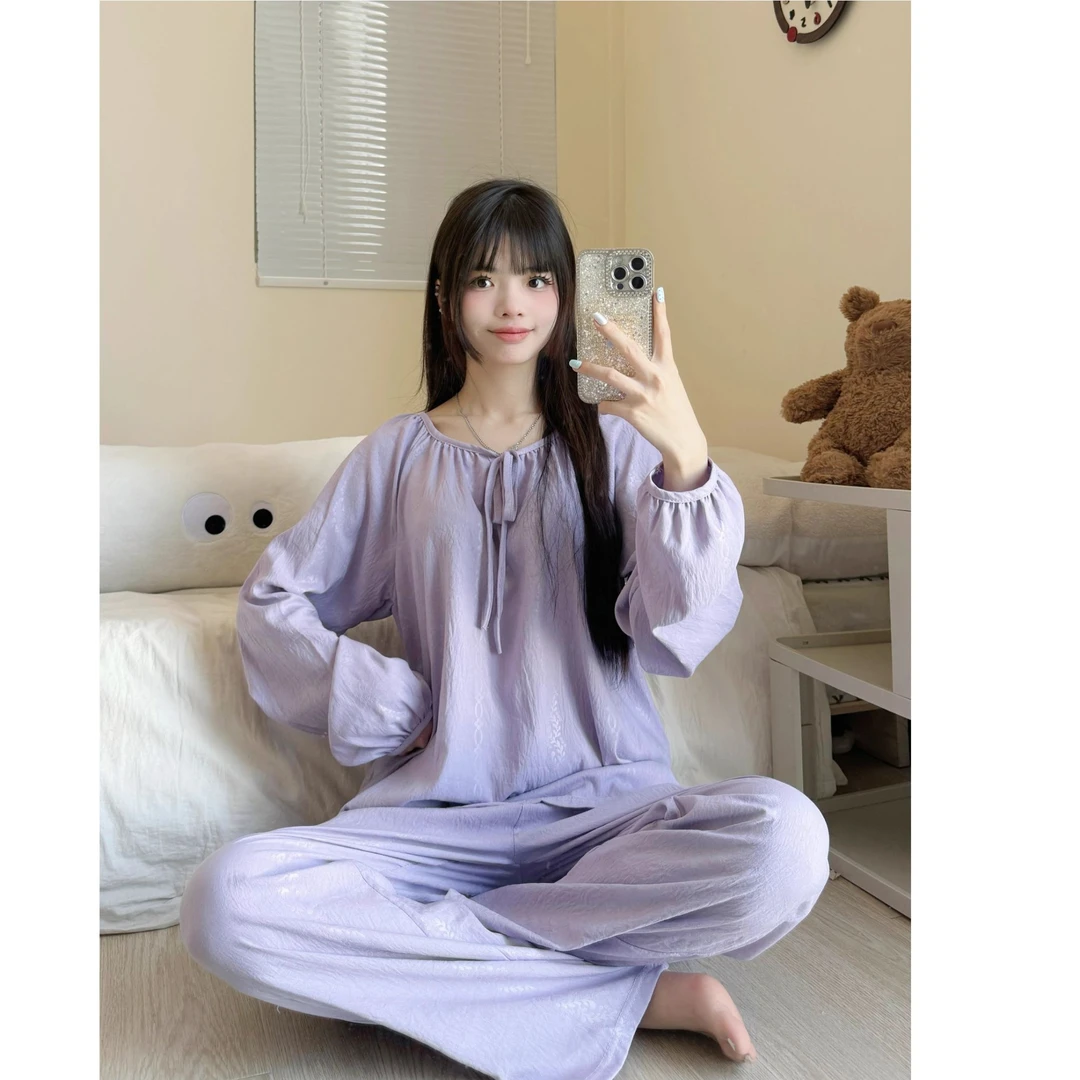 新中式压花高级软绵绵睡衣女套装宽松大码2025新款春夏家居服外穿