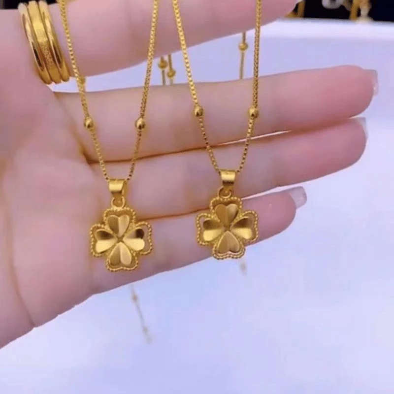 铜合金吊坠 四叶草时尚小众设计感不掉色双面吊坠防过敏锁骨链