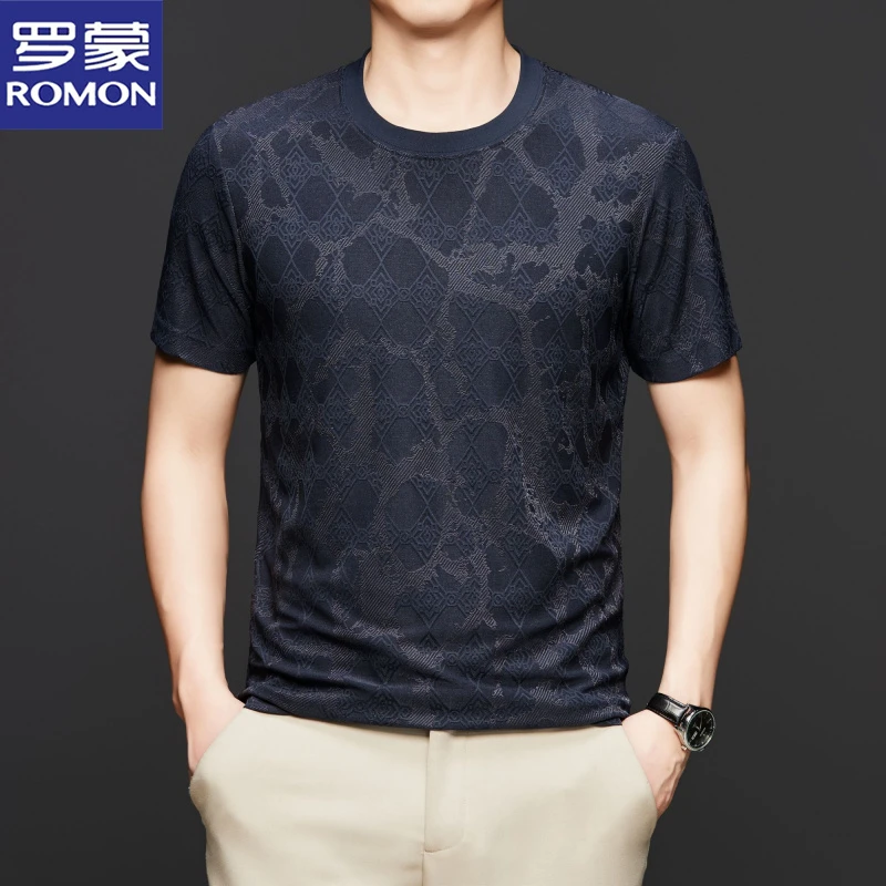 罗蒙夏季时尚裂纹短袖T恤薄款日常休闲百搭通勤宽松半袖凉爽上衣