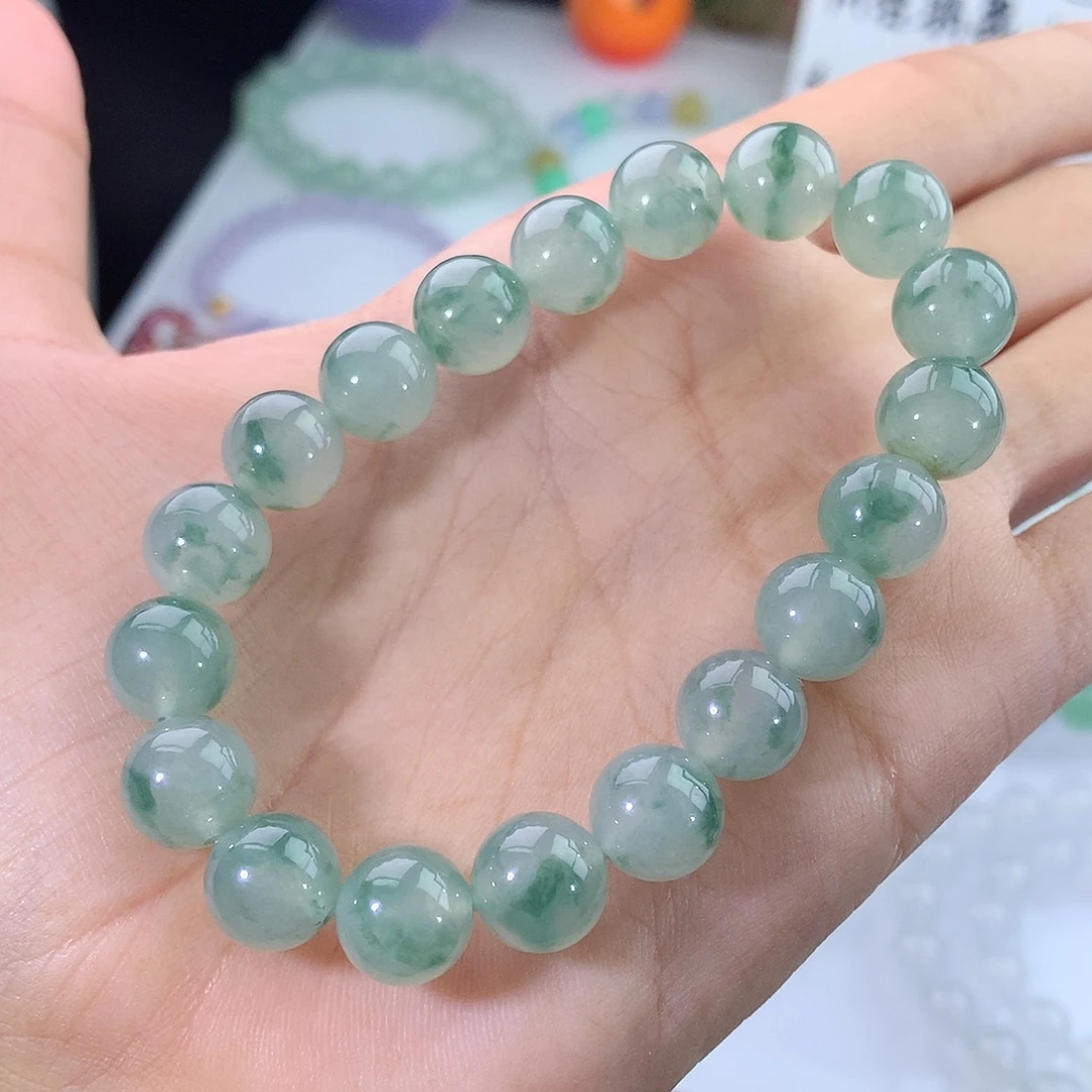 未镶嵌手链翡翠冰飘绿花手串