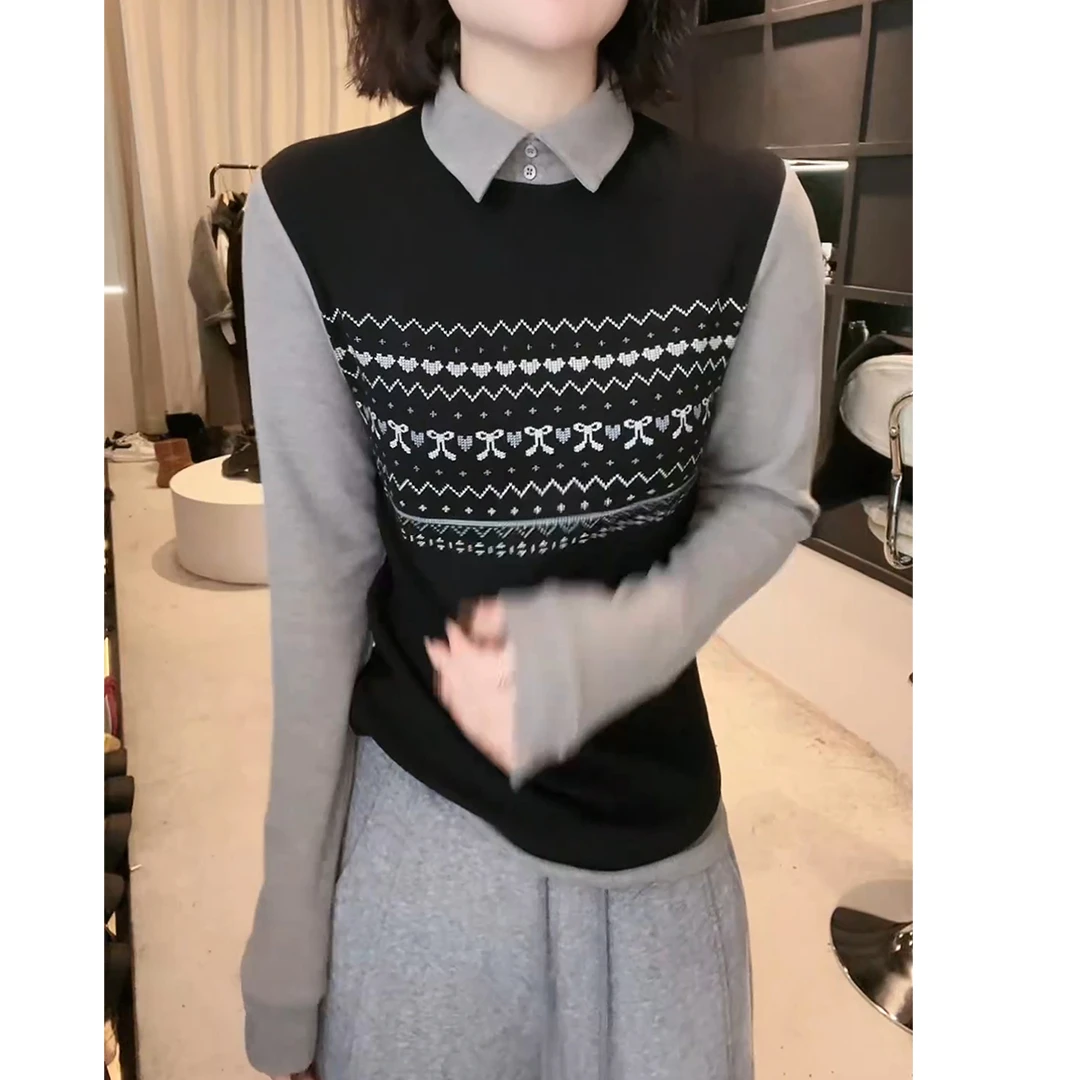 2024新款时尚冬款翻领设计感时尚百搭长袖显瘦上衣款女LK2500765