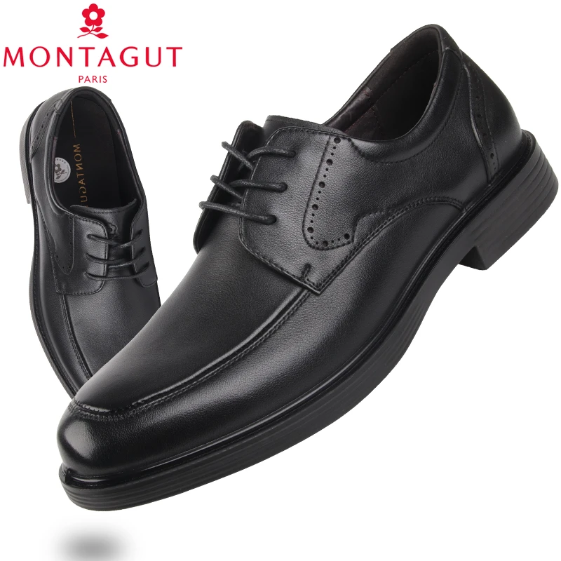 梦特娇男鞋秋季新款时尚英伦真皮商务正装圆头皮鞋男士行政通勤鞋