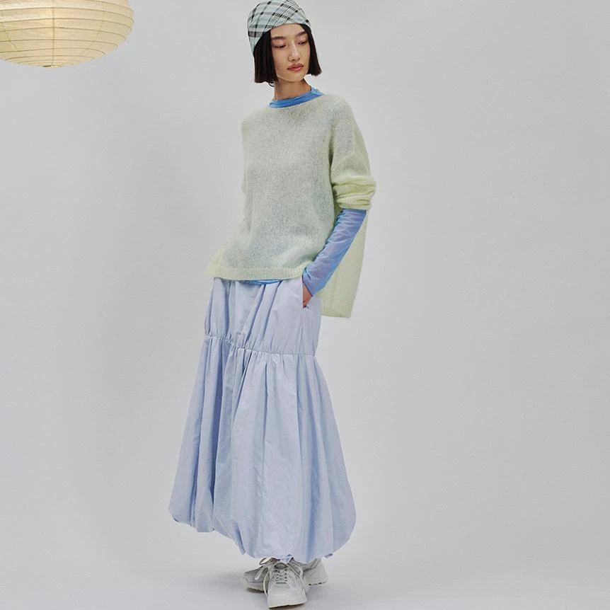 日单贵牌 a字 分层拼接  运动休闲气球型 半身裙 长裙53A